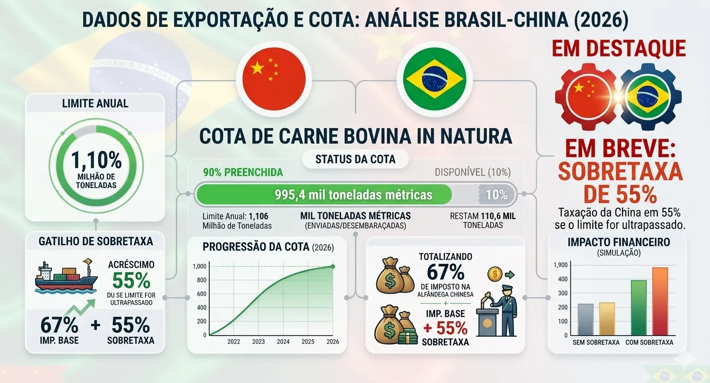 Brasil atinge 90% da cota de carne bovina in natura para a China em 2026
