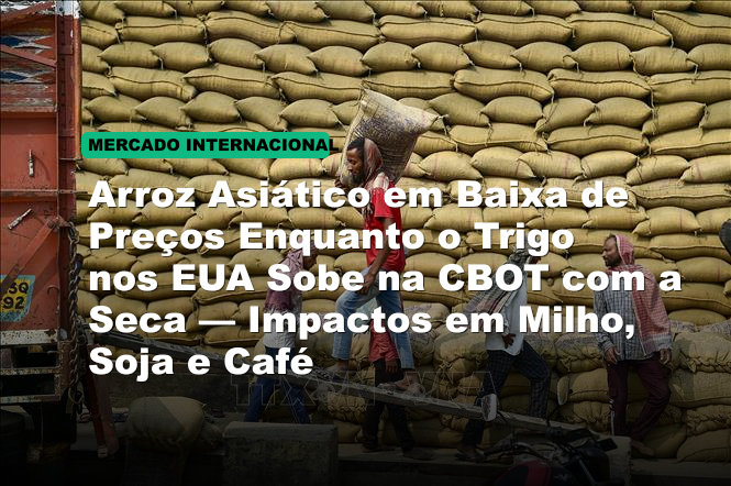 Arroz Asiático em Baixa de Preços Enquanto o Trigo nos EUA Sobe na CBOT com a Seca — Impactos em Milho, Soja e Café