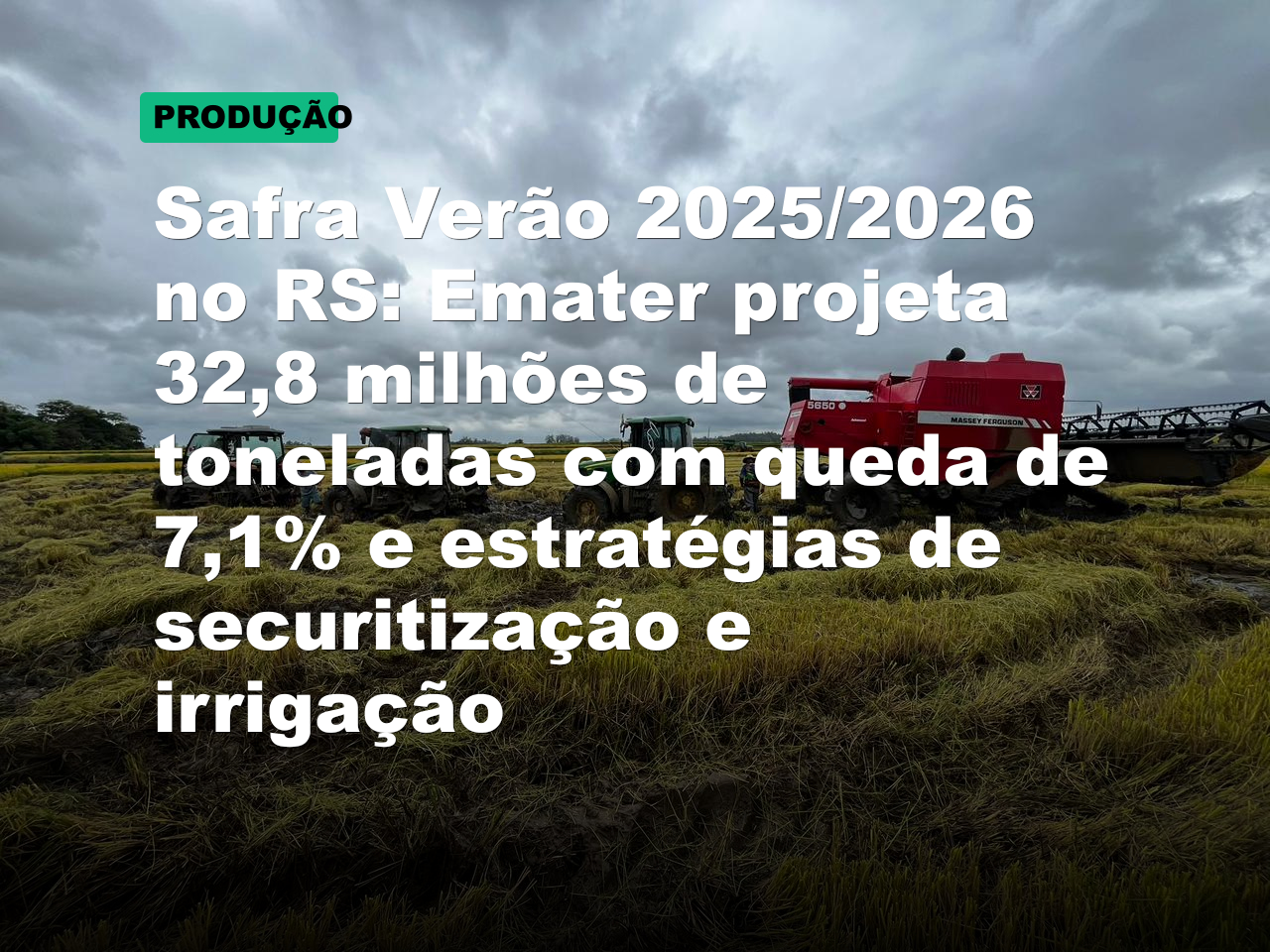Safra Verão 2025/2026 no RS: Emater projeta 32,8 milhões de toneladas com queda de 7,1% e estratégias de securitização e irrigação