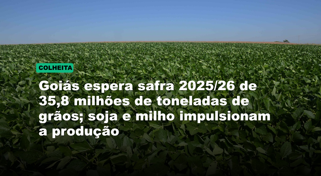 Goiás espera safra 2025/26 de 35,8 milhões de toneladas de grãos; soja e milho impulsionam a produção