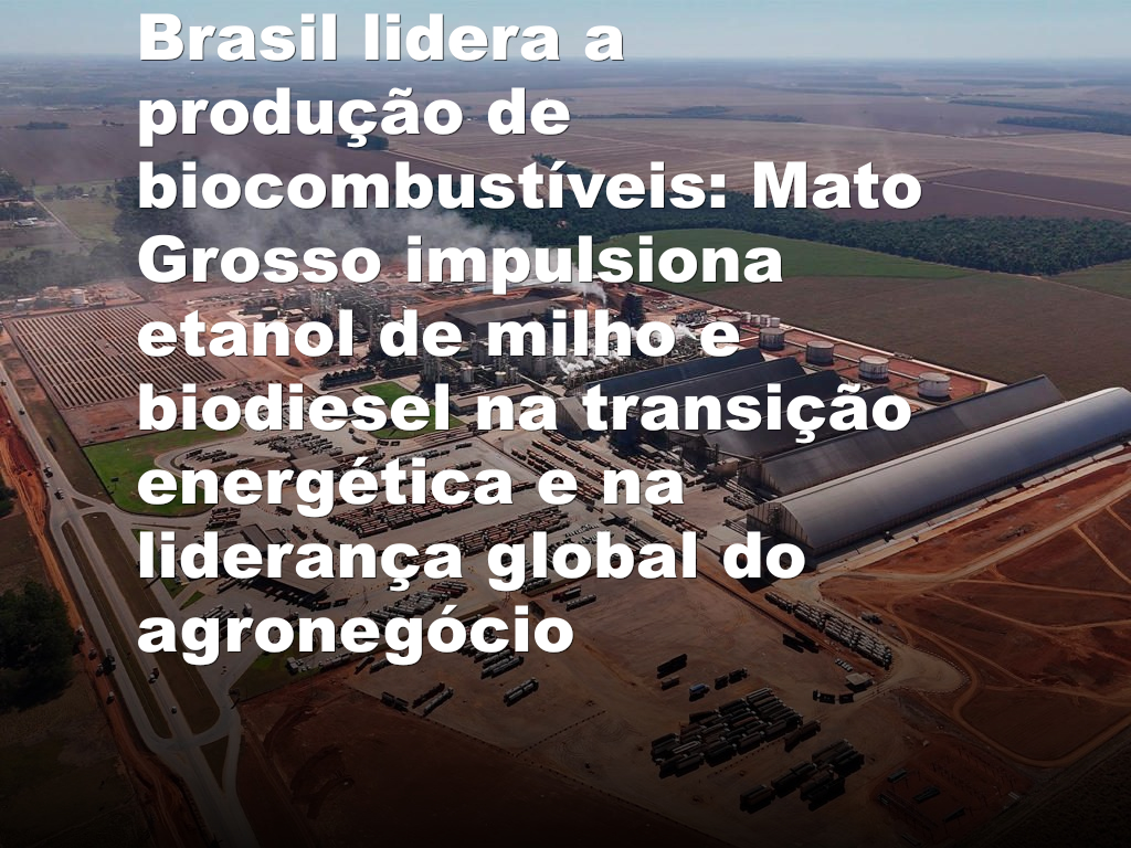 Brasil lidera a produção de biocombustíveis: Mato Grosso impulsiona etanol de milho e biodiesel na transição energética e na liderança global do agronegócio