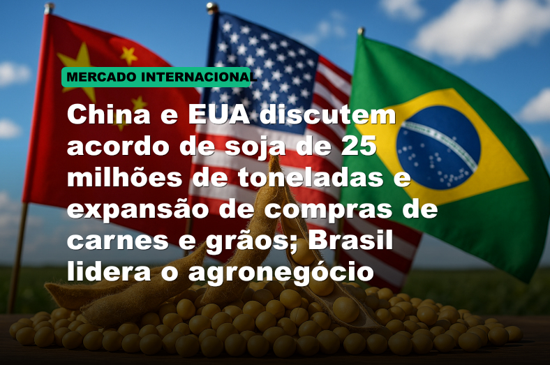 China e EUA discutem acordo de soja de 25 milhões de toneladas e expansão de compras de carnes e grãos; Brasil lidera o agronegócio