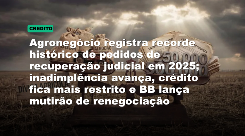 Agronegócio registra recorde histórico de pedidos de recuperação judicial em 2025; inadimplência avança, crédito fica mais restrito e BB lança mutirão de renegociação