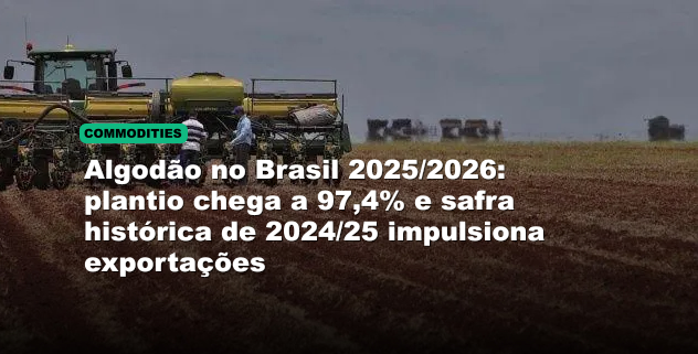 Algodão no Brasil 2025/2026: plantio chega a 97,4% e safra histórica de 2024/25 impulsiona exportações